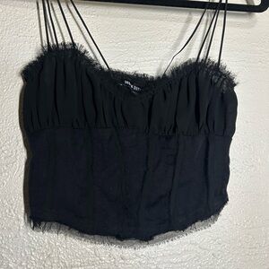 Urban Outfitters Black Lace-Edged Double-Strap Cami